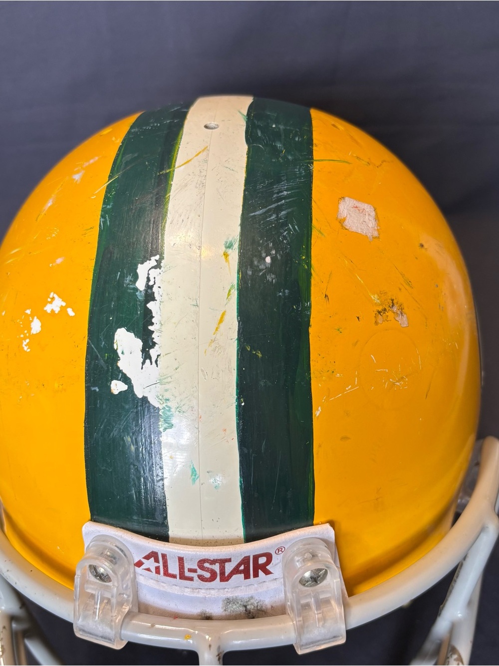 All-Star Youth Yellow Green Handpainted Football Helmet - Picture 7 of 8